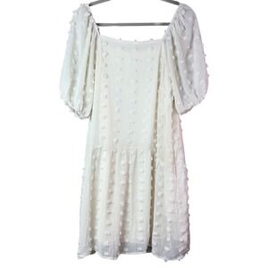 Böhme White Swiss Dot Mini‎ Dress Square Neck Tiered Short Puff Sleeve Small
